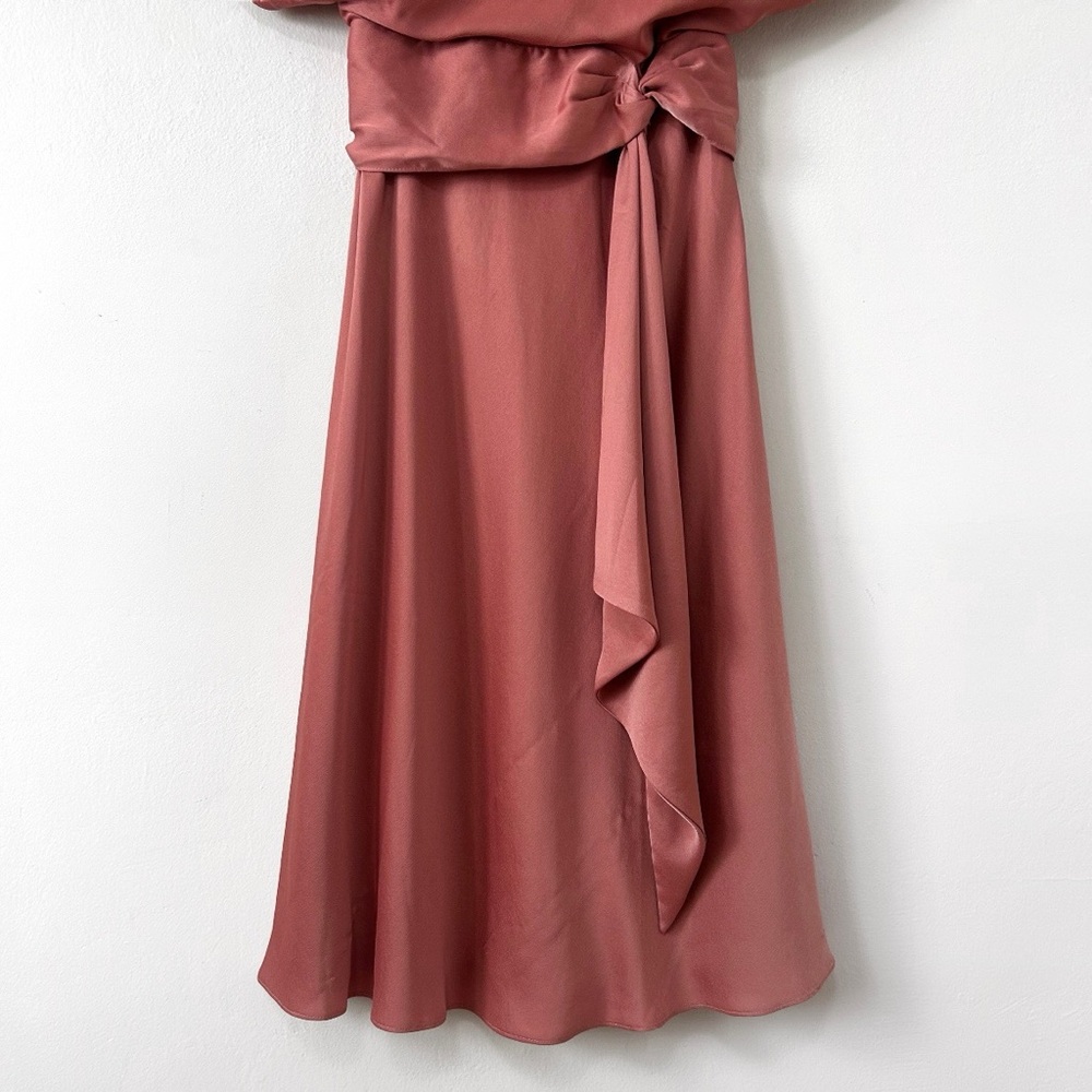 BHLDN Olmstead Midi Dress Silky Faux Wrap Drape Matte Rosette Bridesmaid Wedding - Picture 5 of 11